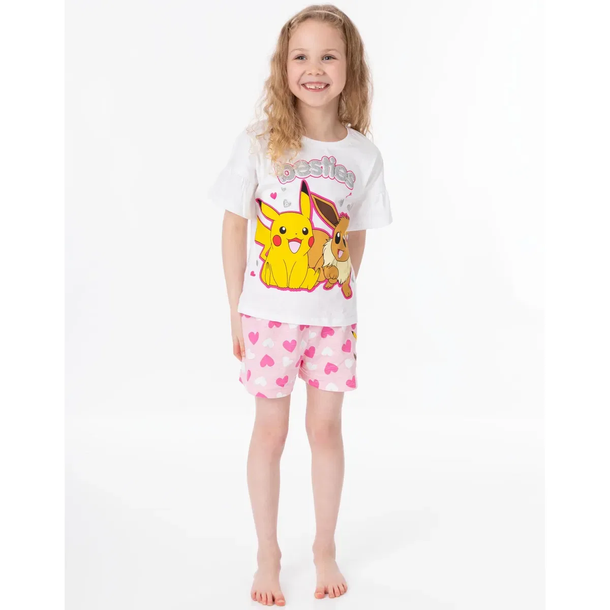 Детский пижамный комплект с коротким рукавом и короткими штанинами Pikachu, Eevee Pokemon, White — фото 2