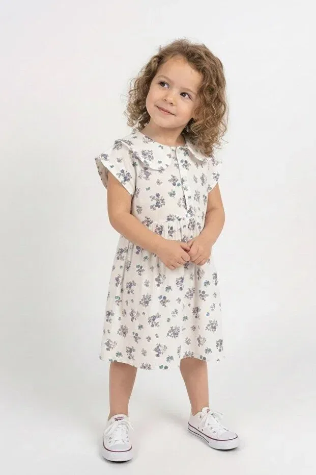 Детское платье для девочек с коротким рукавом Ruffled Peter Pan Collar Dress Miababy, Green — фото 4