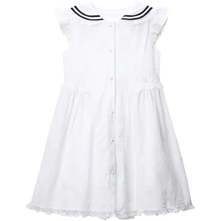 Детское платье с круглым вырезом миди, Disney, Pearl White