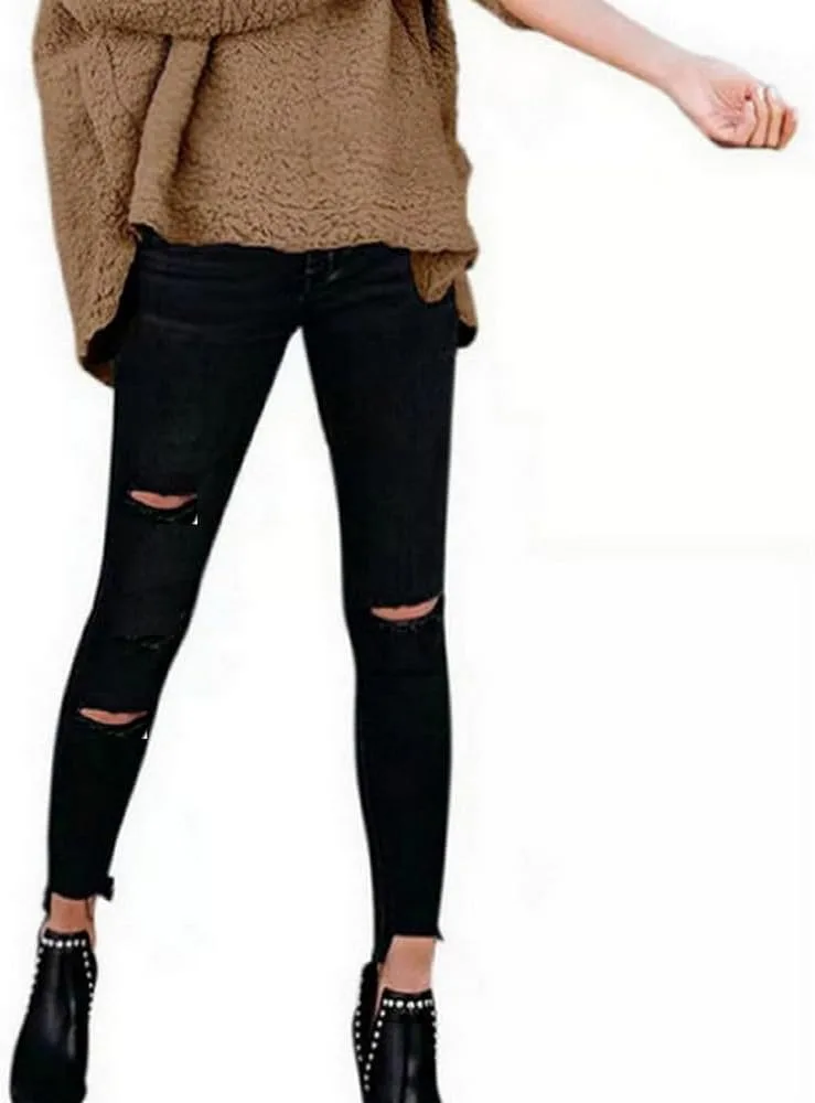 

Суперэластичные рваные джинсы-леггинсы с эластичным поясом AIDAYOU