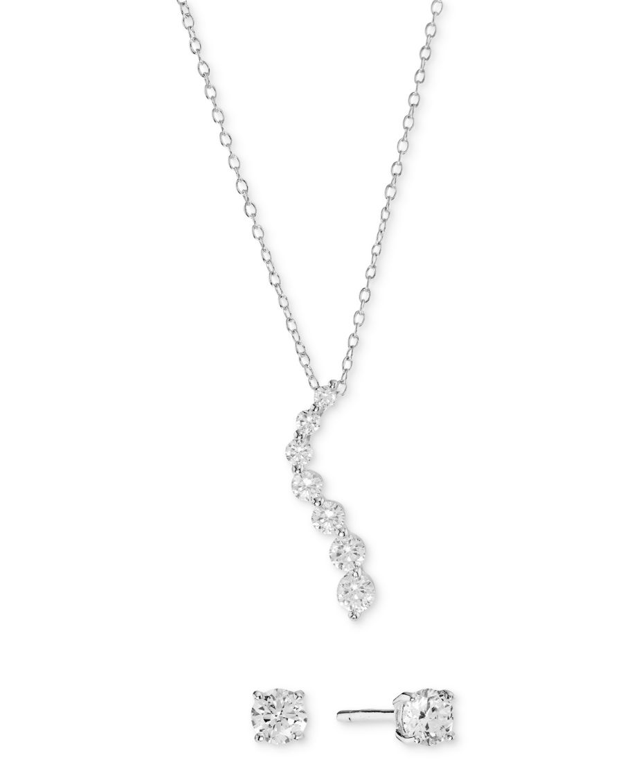 

Комплект из 2 предметов: кулон Путешествие с кубическим цирконием и серьги-гвоздики с одним камнем из стерлингового серебра (также доступен вариант из 14-каратного золота поверх стерлингового серебра) Macy's, Silver