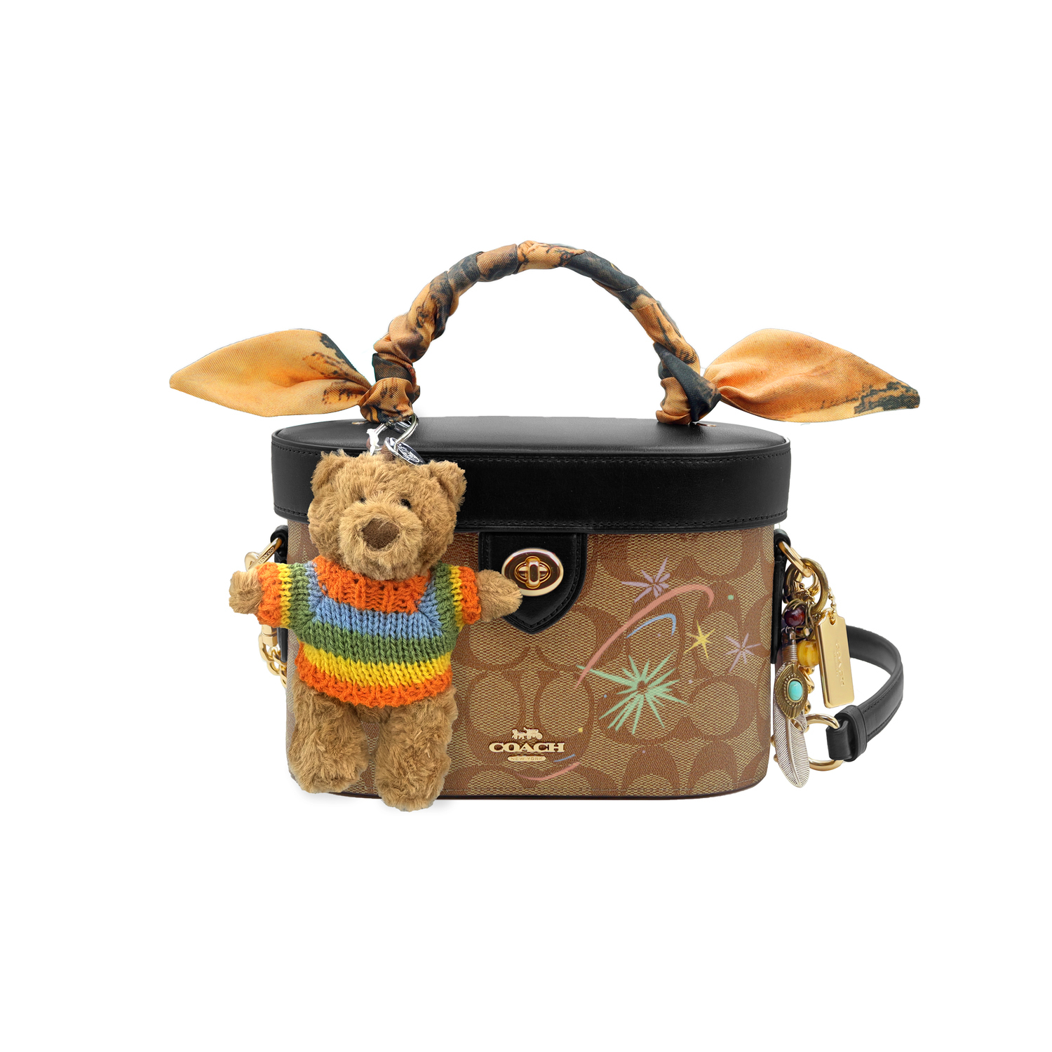 

Сумка Kay Cow из кожи, маленькая, унисекс, разноцветная COACH, caramel bear box