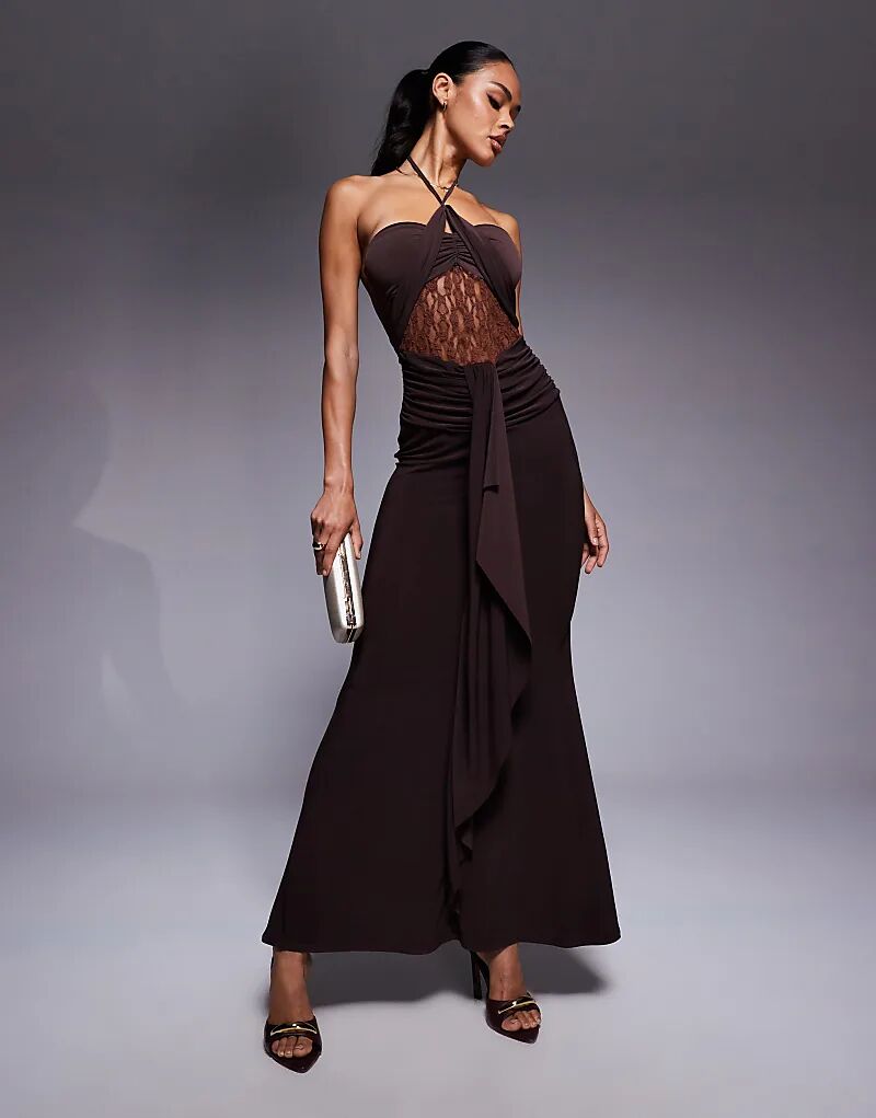 

Платье макси ASOS DESIGN с кружевной отделкой и вырезом халтер