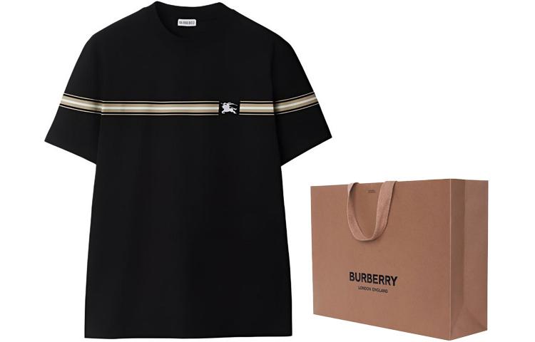 Футболка Burberry, хлопок, полосатый принт, черный — фото 3