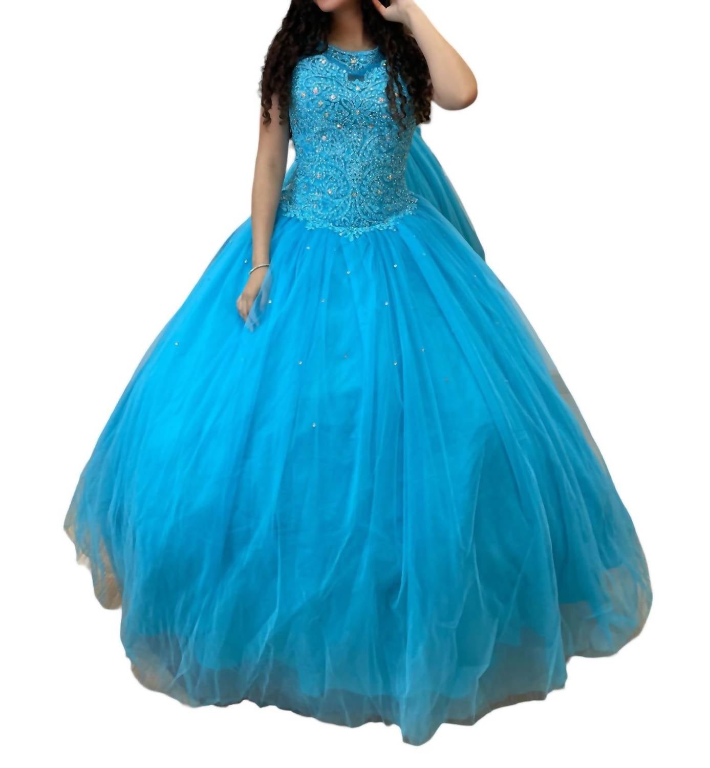 

Бирюзовое платье Quinceañera с овальным вырезом House of Wu