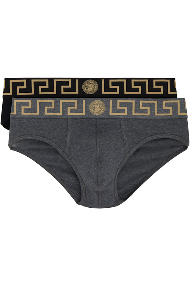 

Два черных плавка с греческим бордюром Greca Versace Underwear, мультиколор
