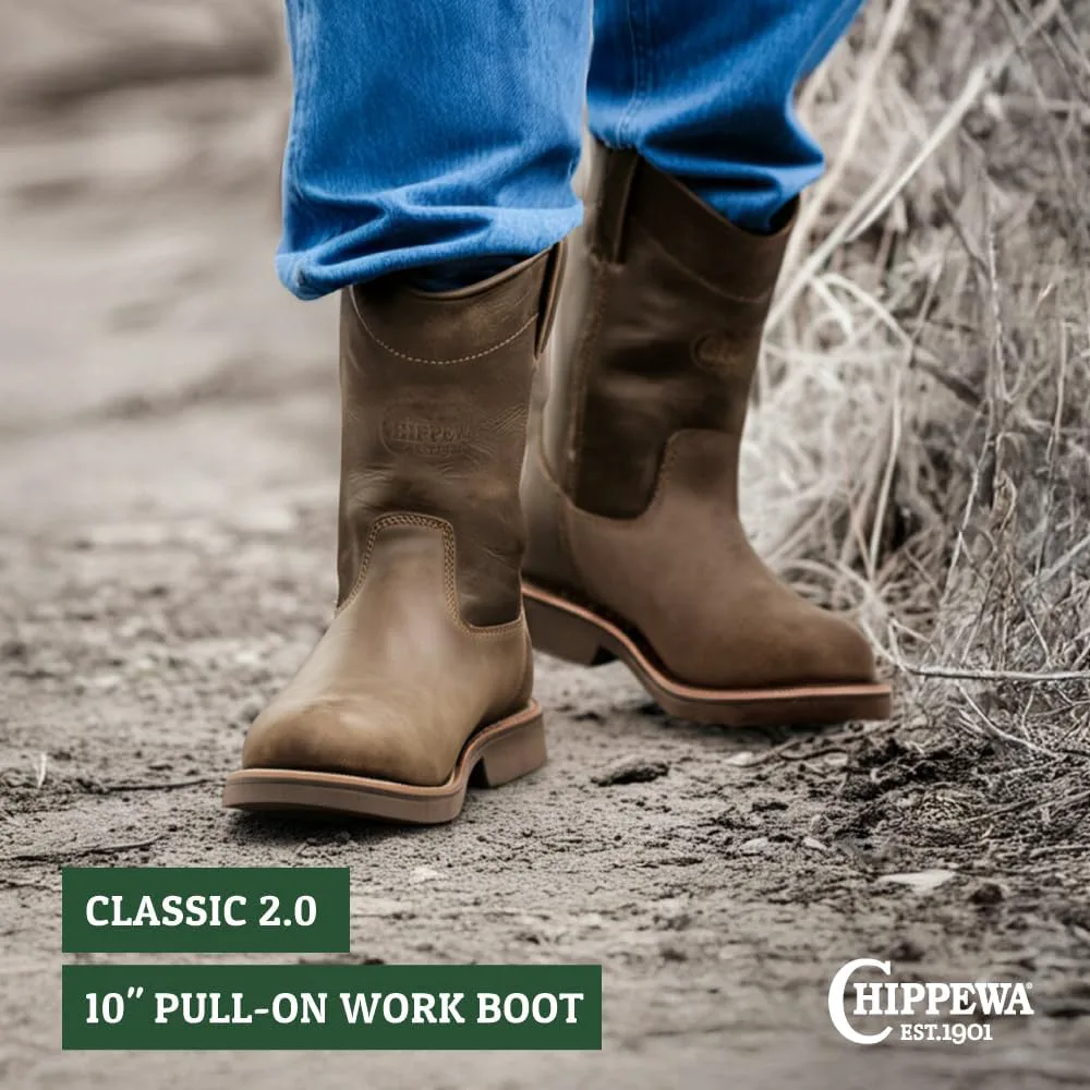 Рабочие ботинки Chippewa Classic 2.0 без шнурков - противоскользящая обувь - ортопедическая стелька для мужчин - прочный кожаный верх - резиновая подошва Vibram - обеспечивает сцепление на мокрых и сухих поверхностях — фото 3