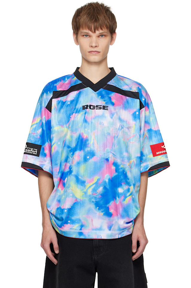 

Martine Rose Синяя футболка для регби с принтом