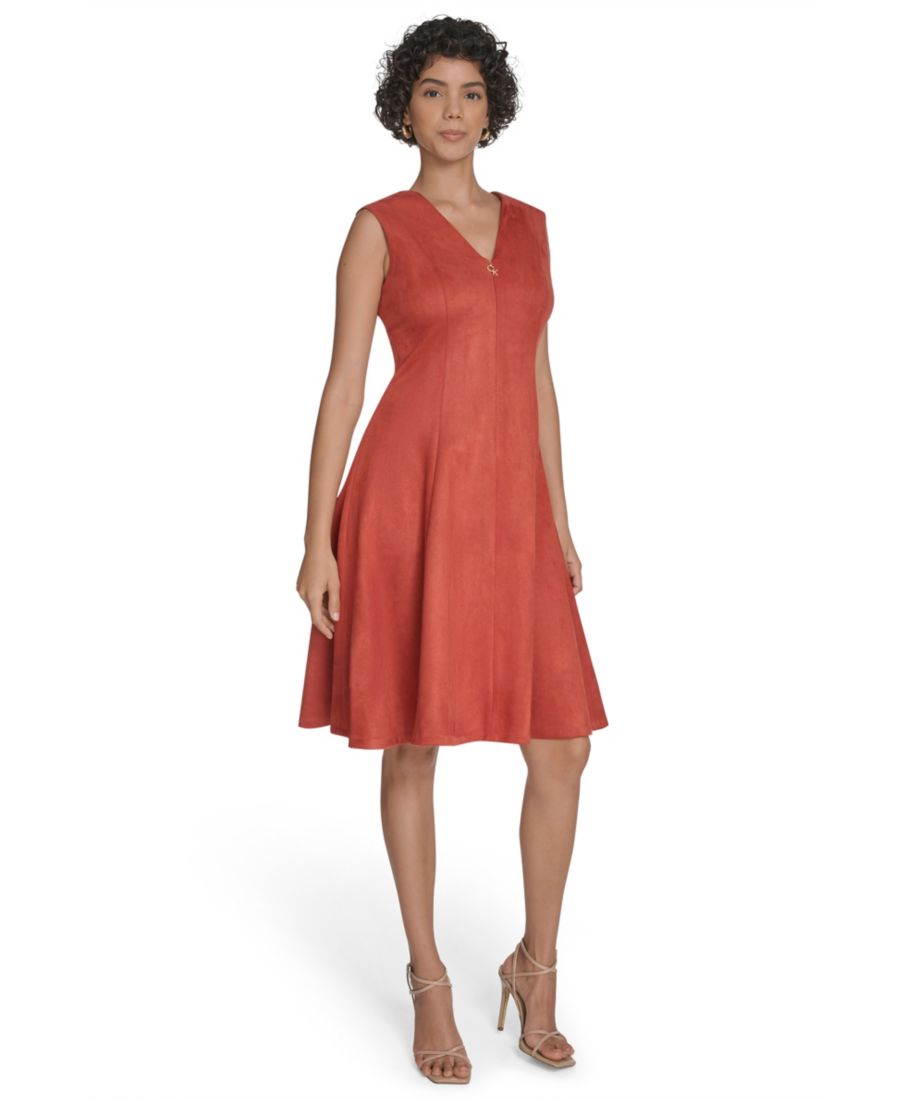 

Платье-трапеция из замши цвета дайвинга для невысоких девушек Calvin Klein, Chai Tea