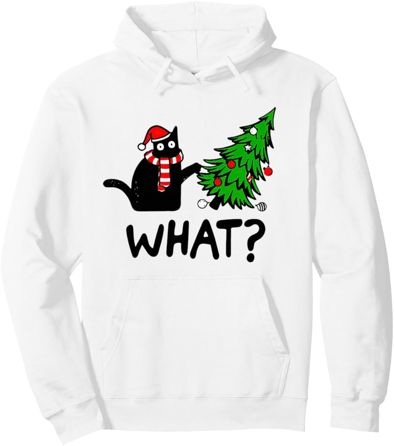 

Уродливый свитер, рождественская елка, озорной черный кот, шапка Санты, худи Black Cat What Pushing Christmas Tree Cat Mom Dad