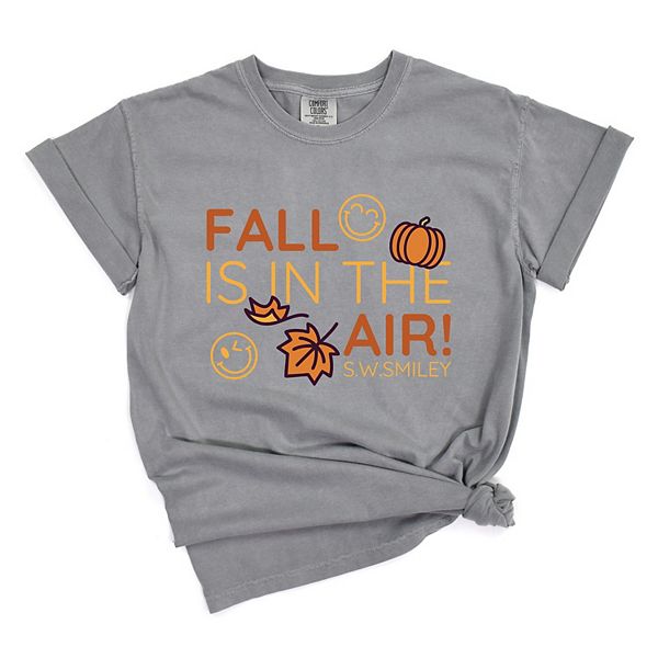 

S W Smiley fall is in the air - женская футболка с принтом, окрашенная в стиле garment dyed Simply Sage Market, Grey, Серый, S W Smiley fall is in the air - женская футболка с принтом, окрашенная в стиле garment dyed Simply Sage Market, Grey