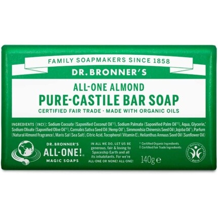 

Кусковое мыло Dr Bronner'S Almond Pure Castile 140 г, Dr. Bronner'S