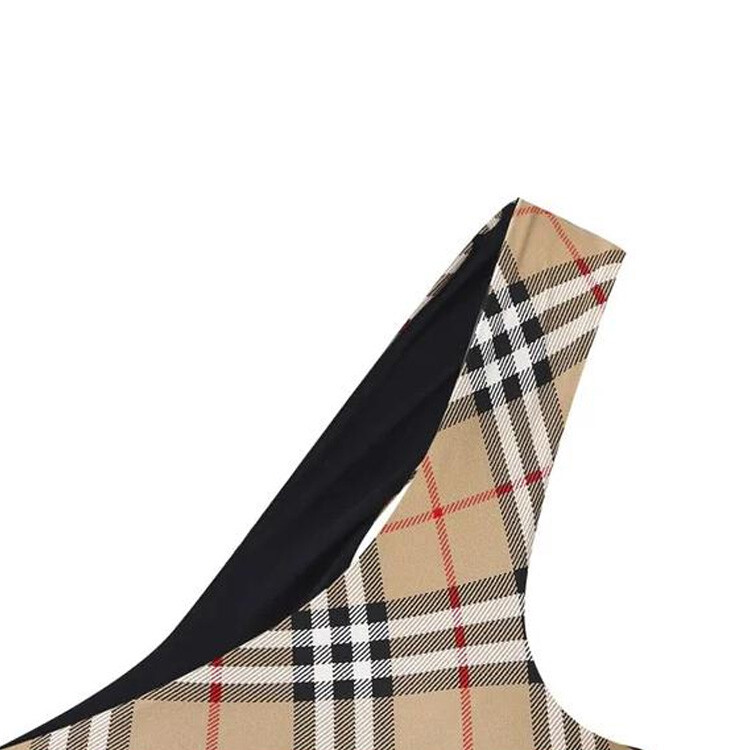 Купальник женский Burberry на одно плечо, винтажный, клетчатый, бежевый — фото 3