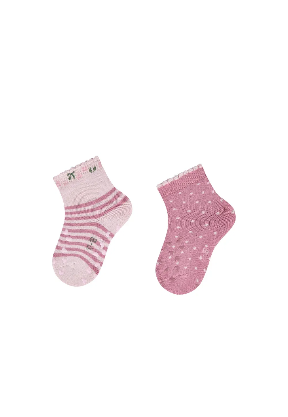 Abs krabbelsocken 2er Pack blumen und pünktchen mit Innenfrottee - носки Sterntaler, Puderrosa