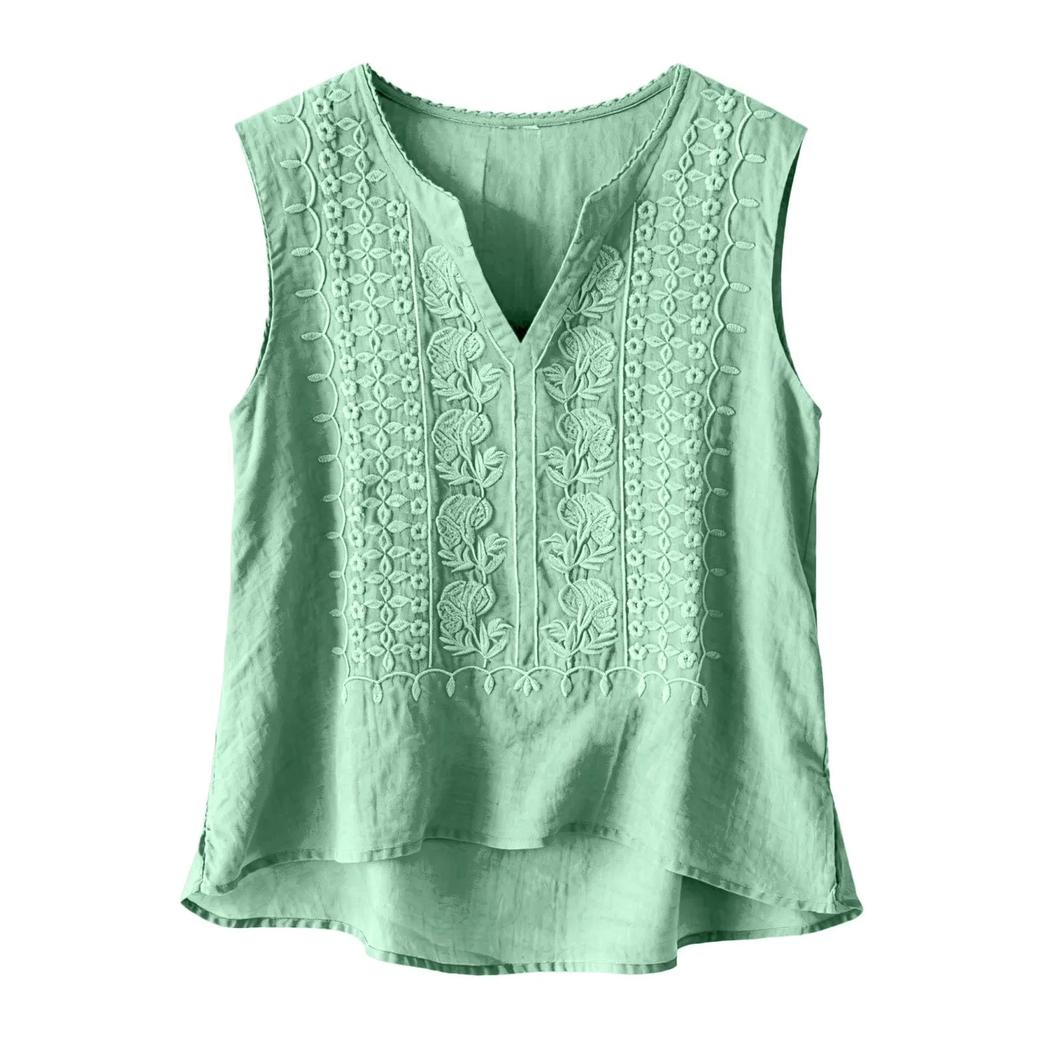 Женская хлопковая безрукавка с вышивкой, green