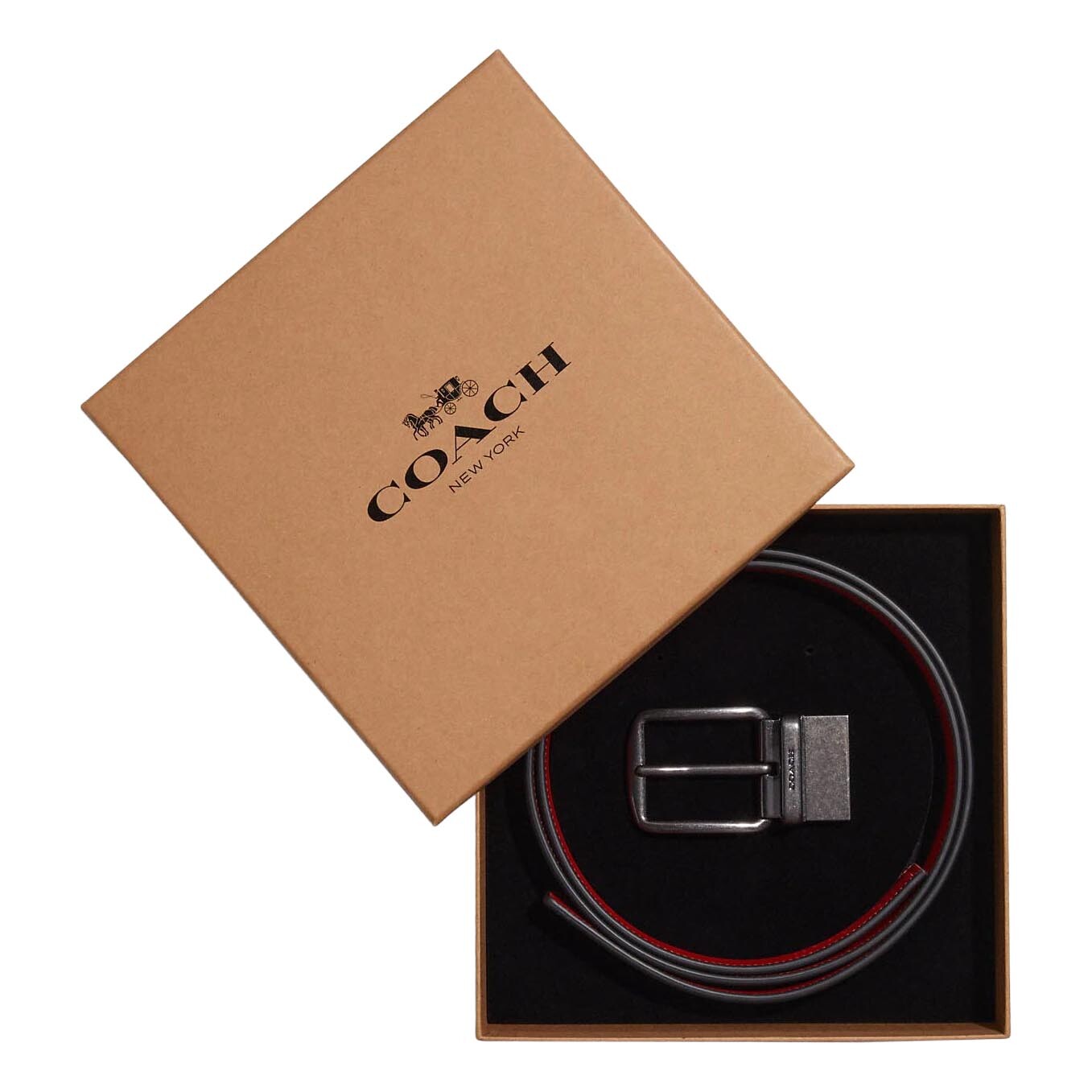 

Подарочный набор Coach Outlet Plaque And Harness Buckle Cut To Size Reversible Belt Boxed, красный/темно-коричневый