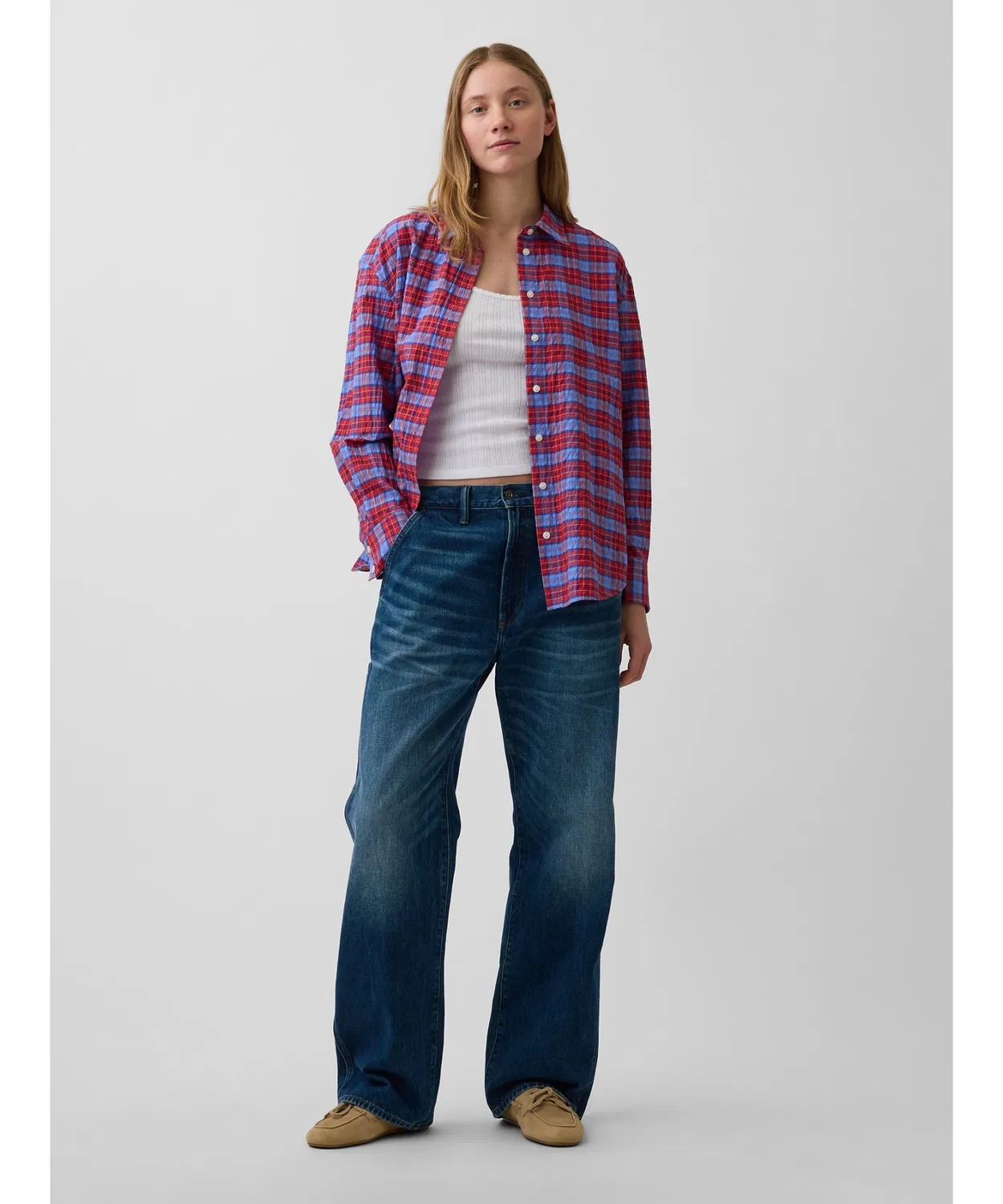 Женская рубашка оверсайз с принтом GAP, Light Blue — фото 3
