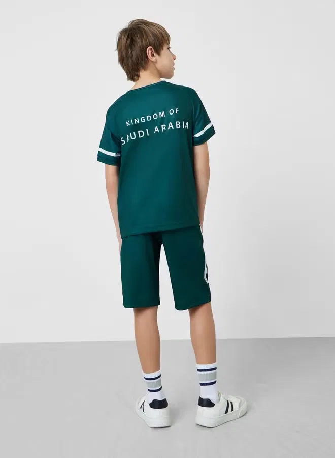 Комплект футболка и шорты с принтом KSA FIFA Football Styli, зеленый — фото 3