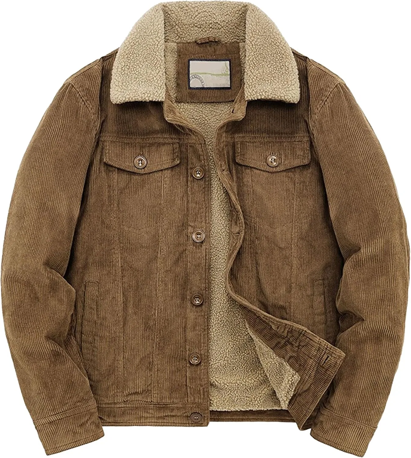 Мужское пальто из вельвета с подкладкой из шерпы, Vintage Corduroy Trucker Jacket, хаки