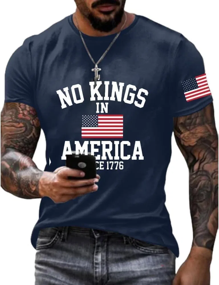 Мужская футболка с принтом No Kings in America Since 1776, Navy