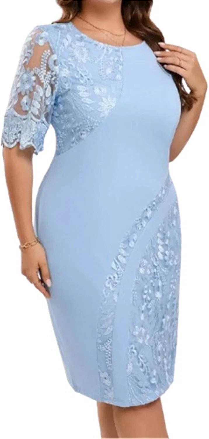 Женское вечернее платье с кружевом Plus Size, Light Blue