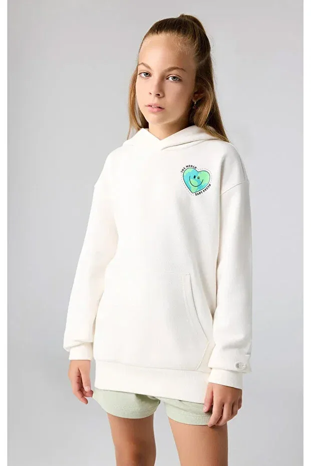 Детское худи для девочек хлопковая Eco future hooded sweatshirt organic cotton beige Champion, Beige — фото 3