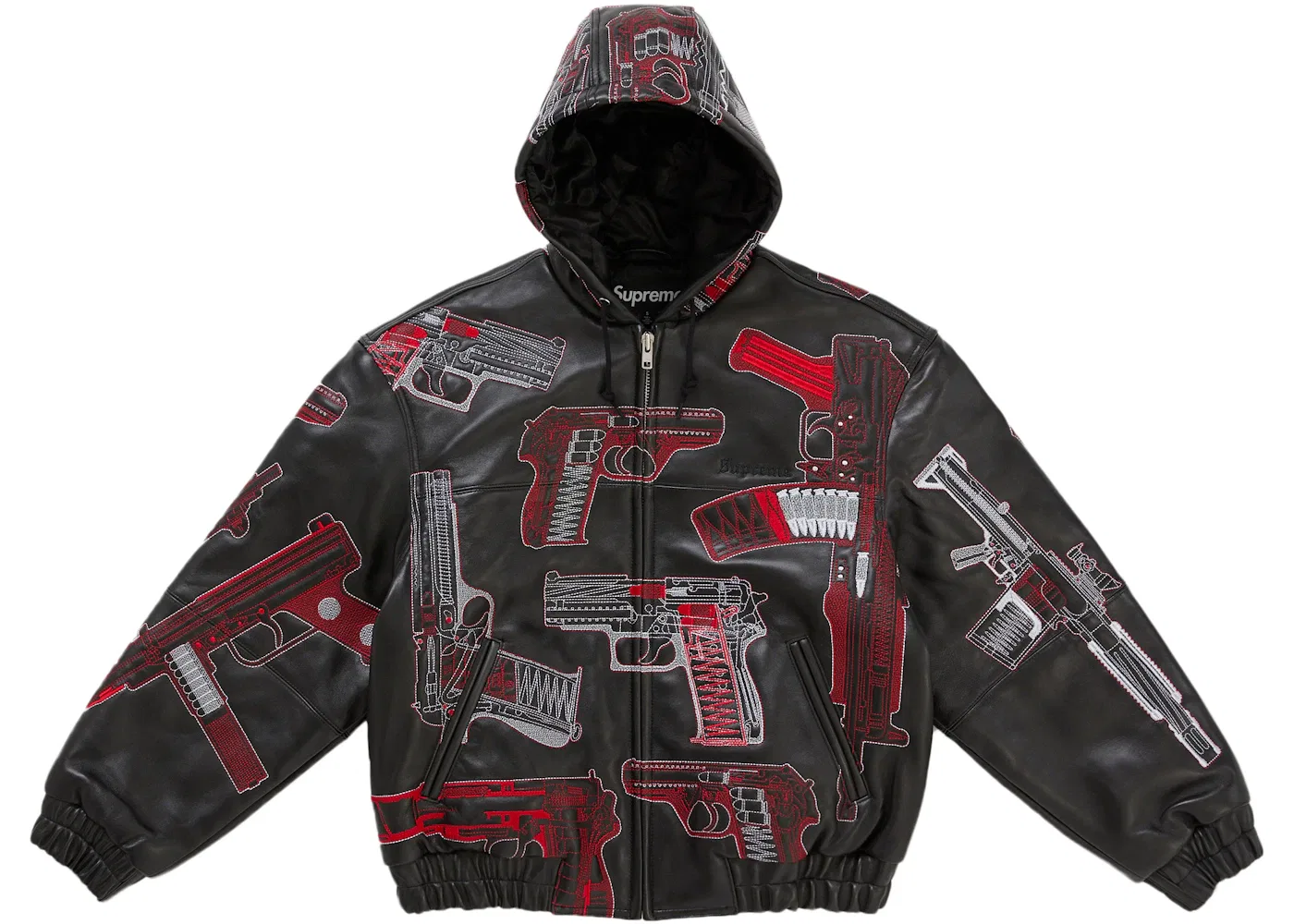 Мужская куртка с вышивкой Supreme Guns Leather Jacket Supreme, Black