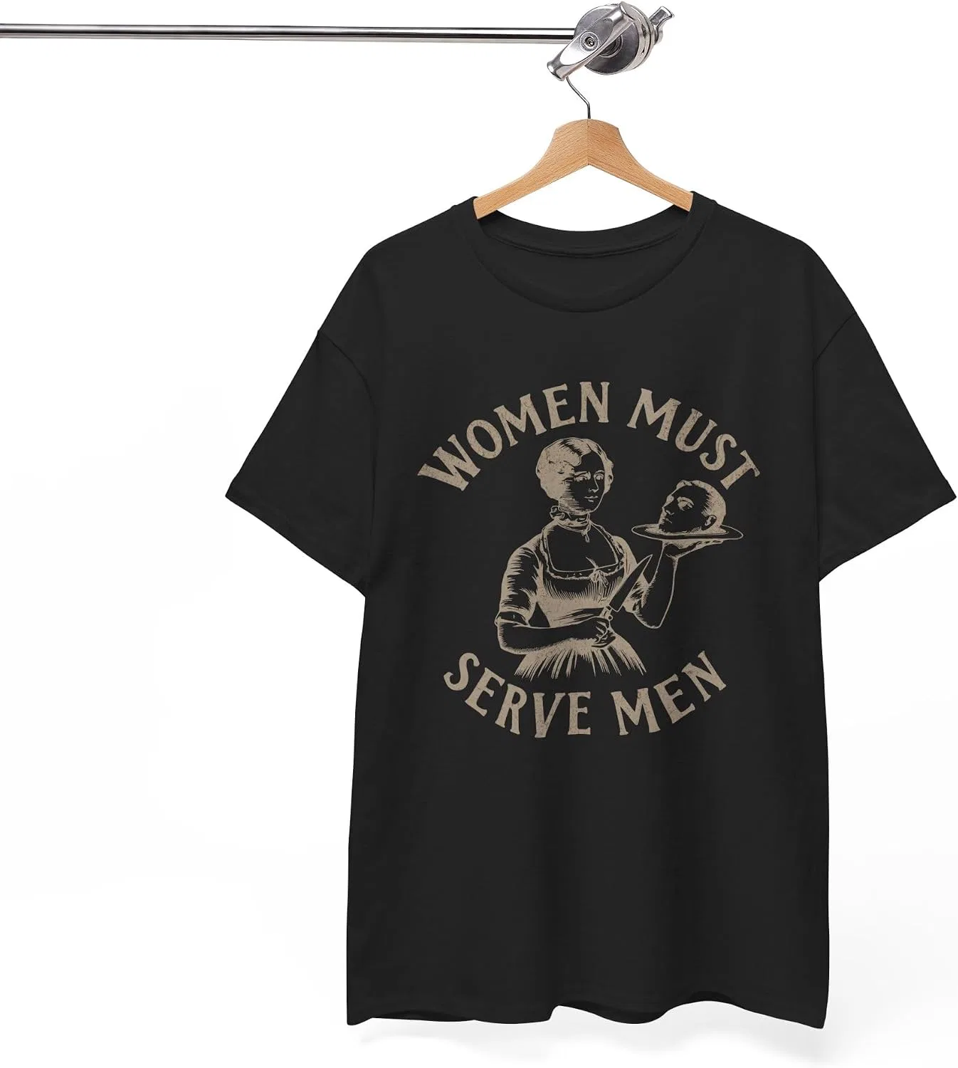 Футболка с ироничным принтом Women Must Serve Men, Black — фото 2
