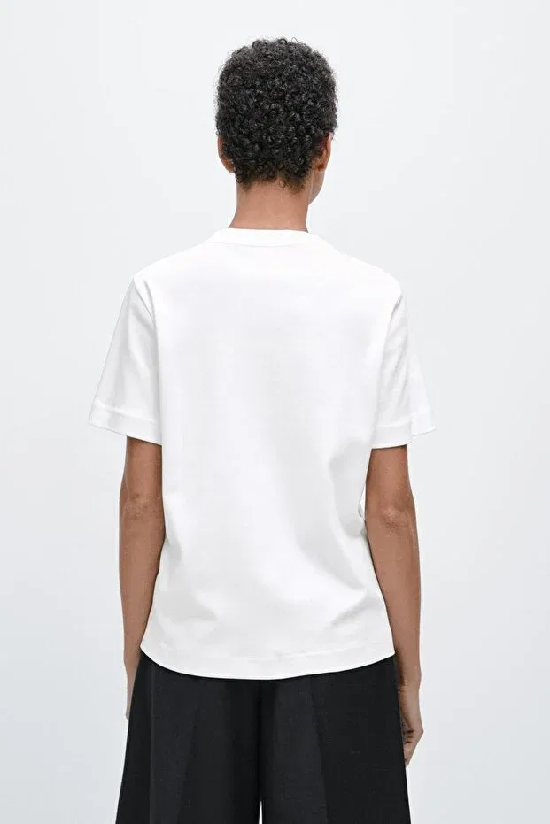 Женская футболка с коротким рукавом хлопковая Massimo Dutti, Broken White — фото 4