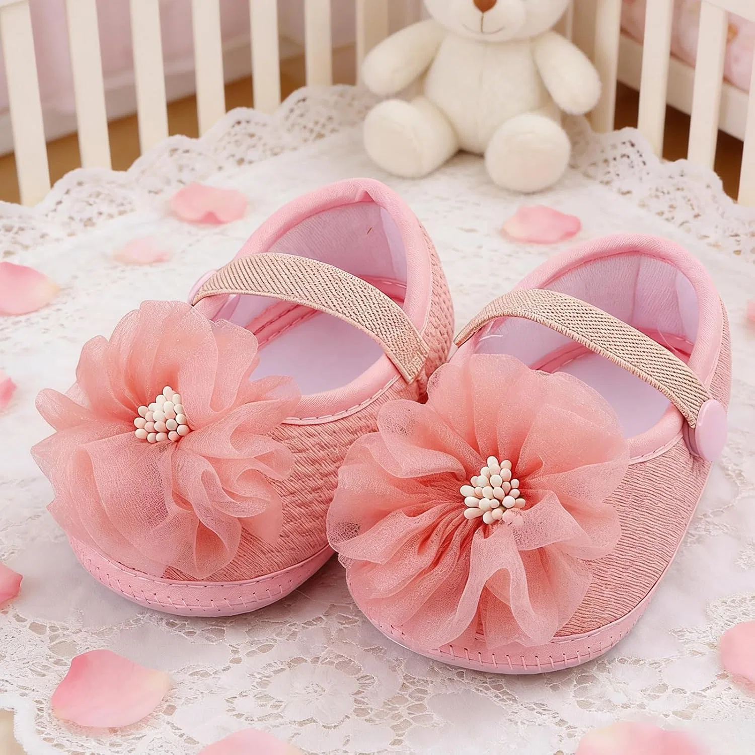 Детские туфли Мэри Джейн для девочек с цветком Mtsebmves, Pink — фото 4