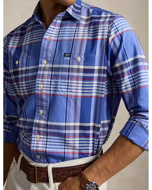 Мужская рубашка с принтом Classic Fit Plaid Oxford Workshirt Polo Ralph Lauren, Blue/Red — фото 4