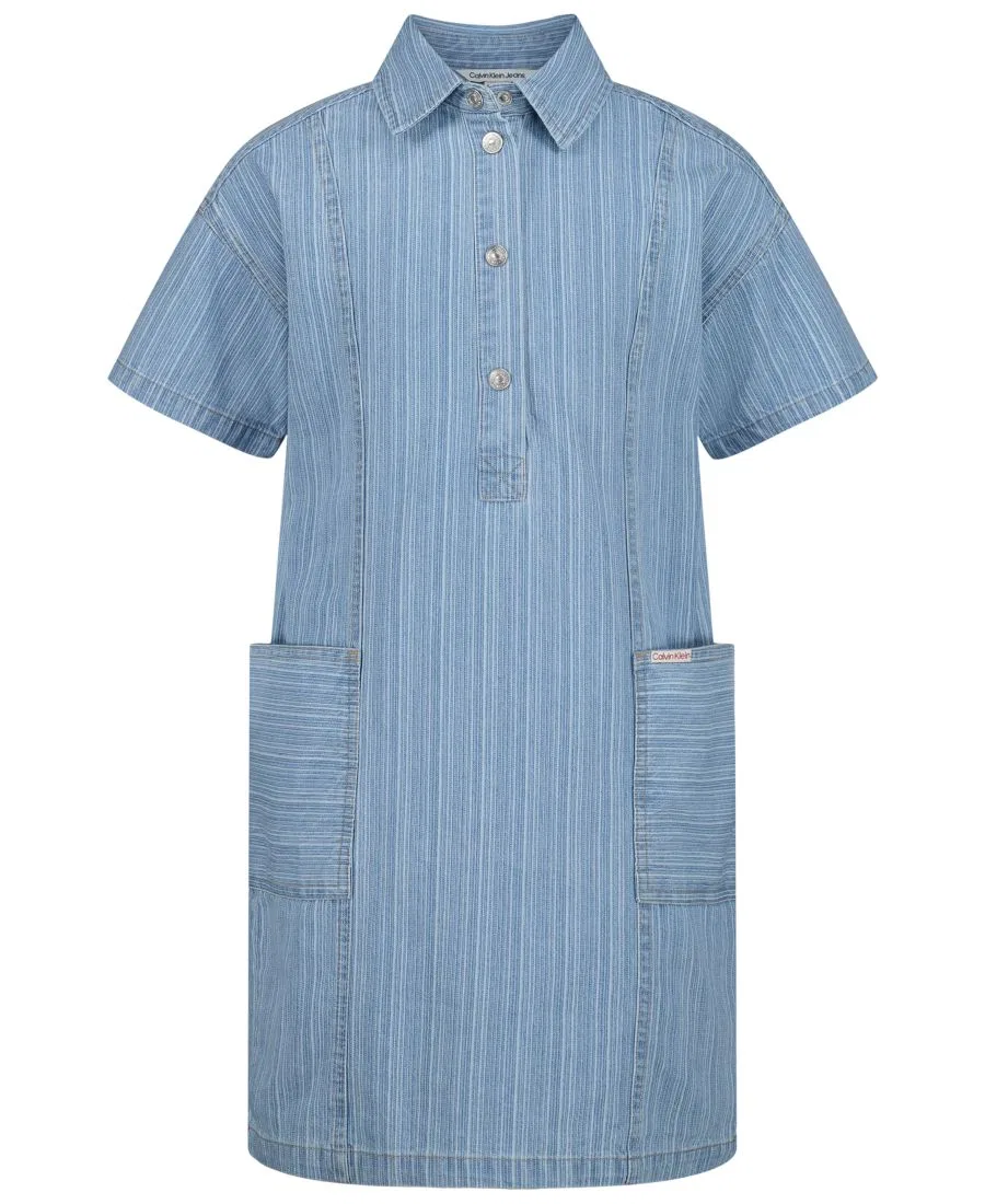 Платье-рубашка из денима с коротким рукавом Calvin Klein, Storm Wash