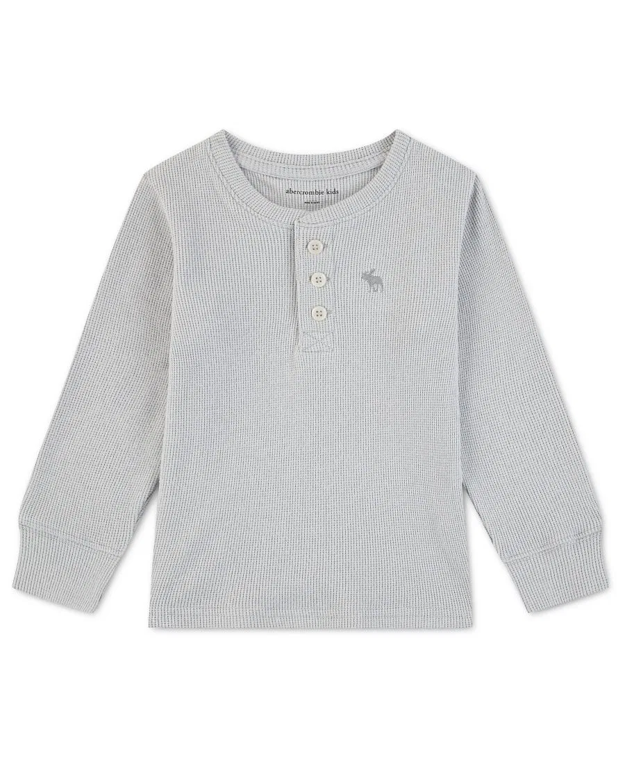 Лонгслив с воротником-поло и принтом, длинный рукав abercrombie kids, Light Gray Heather