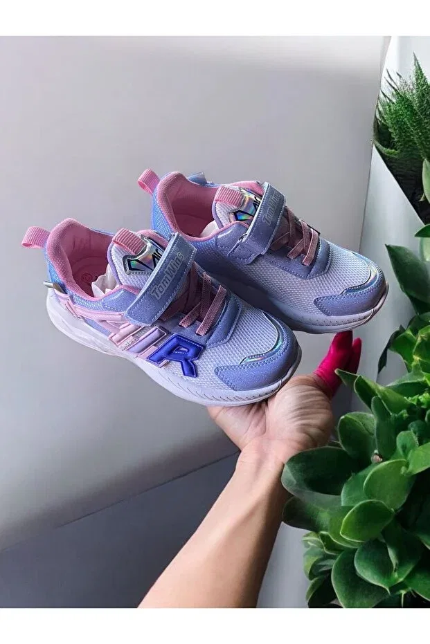 Детские кроссовки для девочек с принтом Bayrak, Blue Pink White