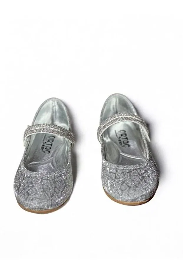 Детские балетки для девочек с блестящими камнями Zekids, Silver — фото 4