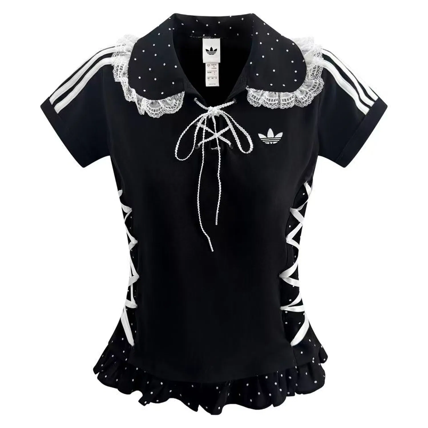 Женское поло с черным воротником и приталенным кроем, Adidas Originals, Черный — фото 3