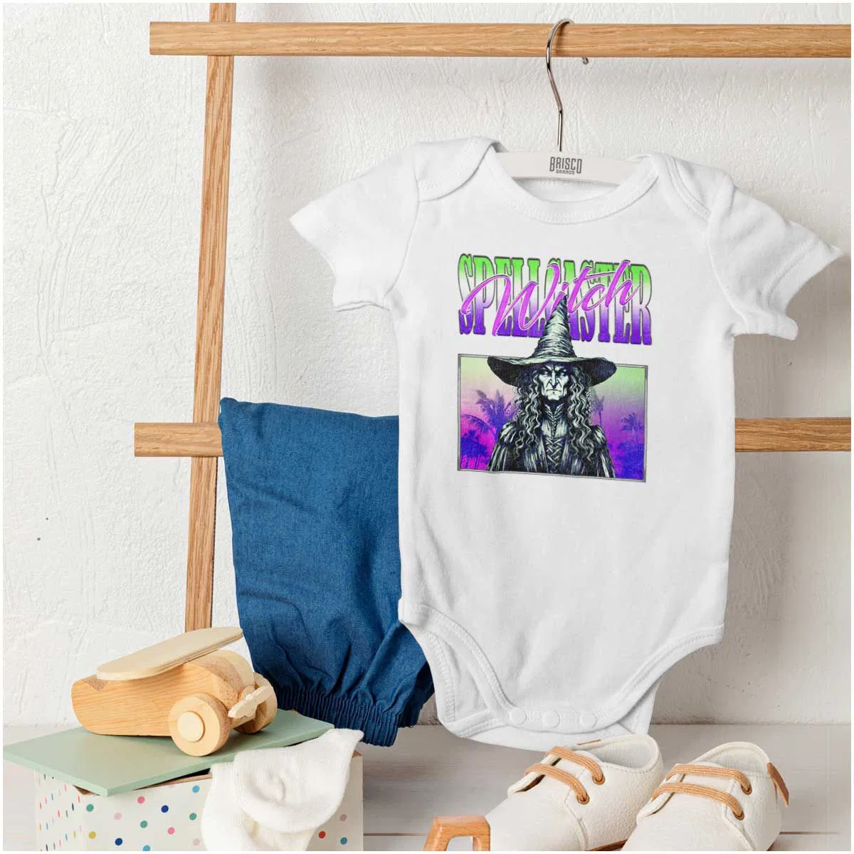 Детское боди-комбинезон с коротким рукавом с принтом Halloween Monster Spell Caster Witch Brisco Brands, White — фото 4