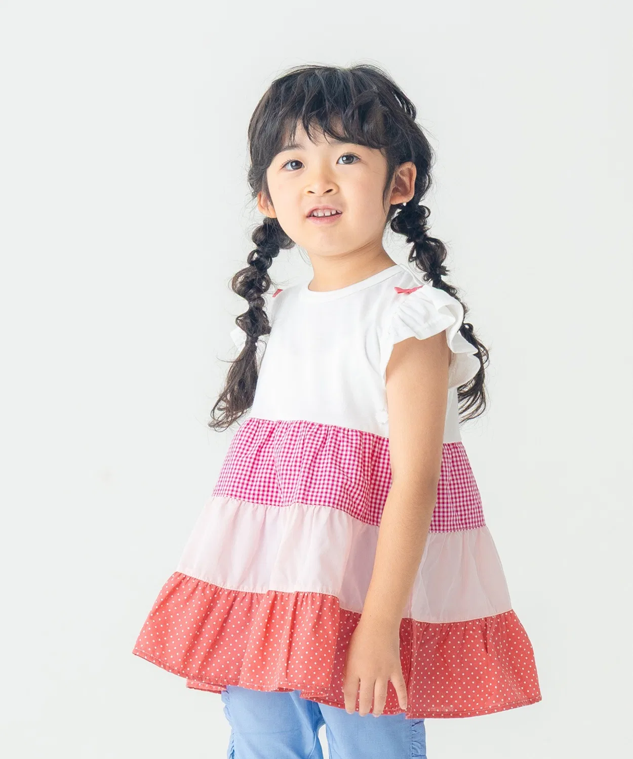 Детская туника для девочек с фриллами на рукавах, модель Multicolor Tired, la poche biscuit, Off White