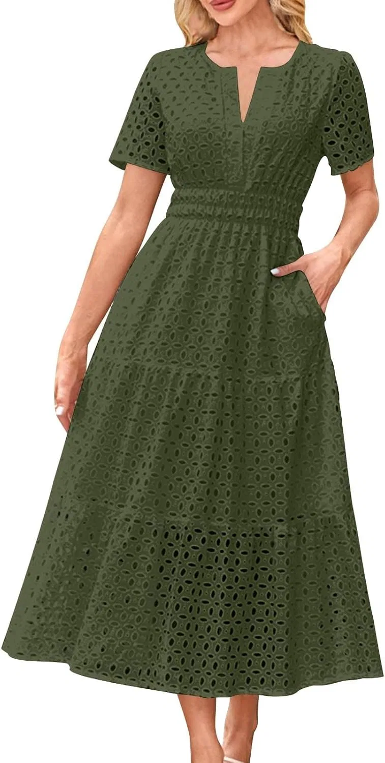 Женское пляжное платье макси с вырезами Cotton, Army Green