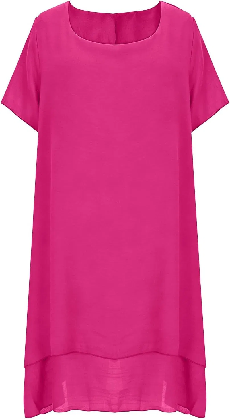 Женское летнее пляжное платье A-силуэта с круглым воротником, Hot Pink — фото 4