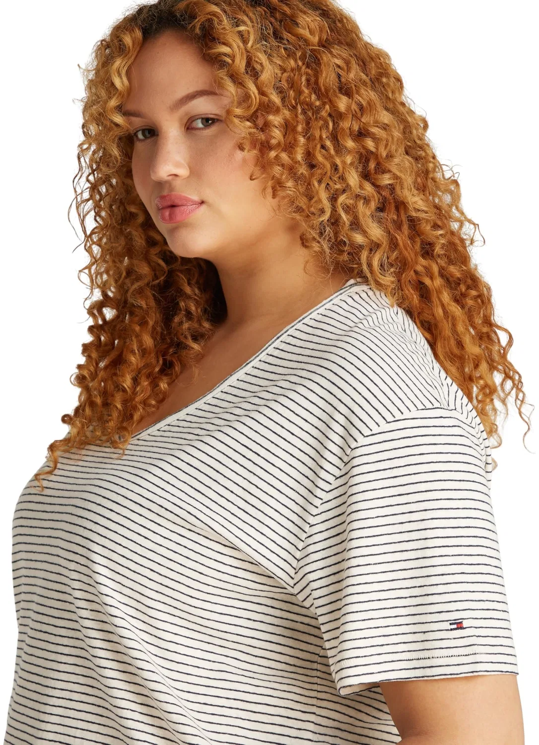 Женская футболка с v-образным вырезом Tommy Hilfiger, White (Calico / Dark Night Navy Stp) — фото 3