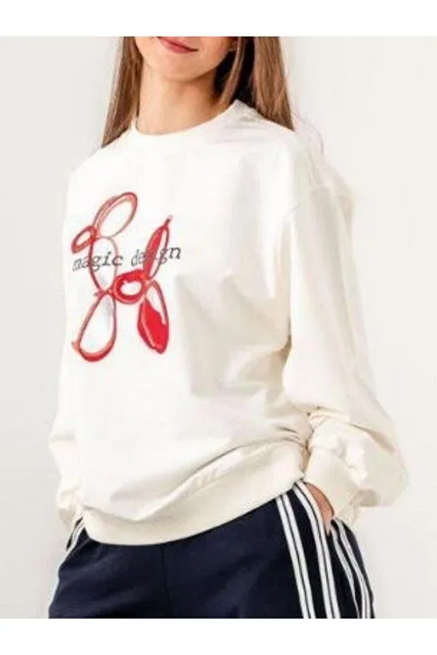 Детские свитшот для девочек с принтом Magic Printed Design Zekids, Ecru Red — фото 4