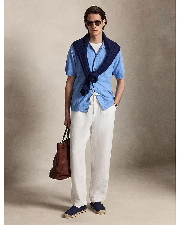 Мужской джемпер-кардиган с коротким рукавом из хлопка и льна Cotton-Linen short-sleeve cardigan Polo Ralph Lauren, Bristol Blue — фото 2