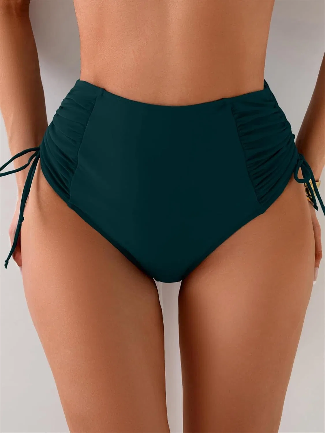 Женские высокие бикини с завязками и сборками Generic, Dark Green — фото 4