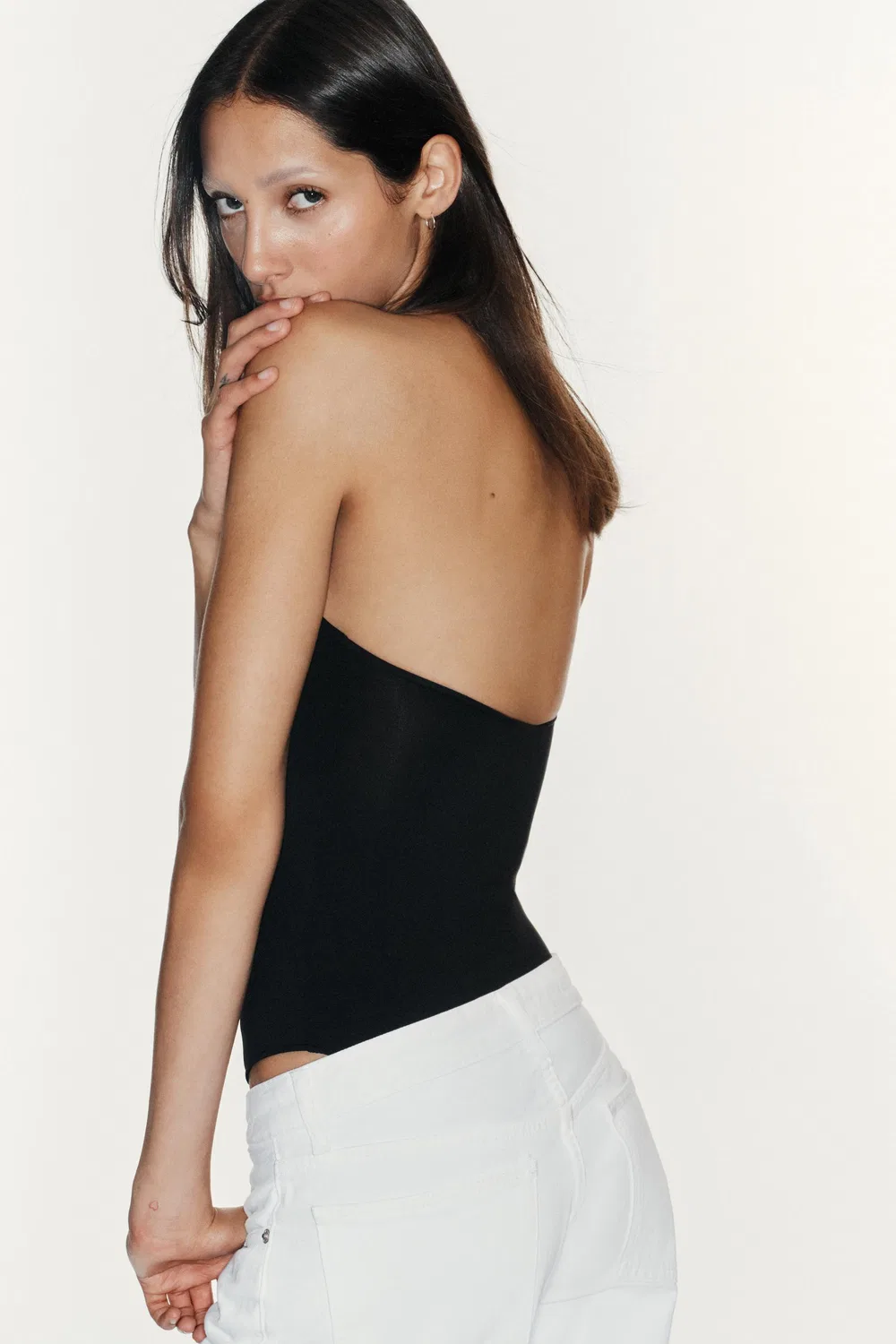 Боди на косточках с завязками на шее ZARA, Black — фото 4