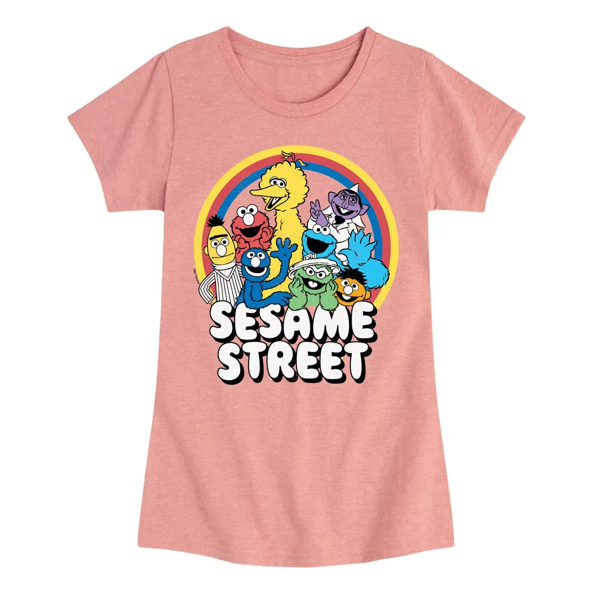 Детское футболка с принтом Sesame Street Group Rainbow, Sesame Street, Desert Pink