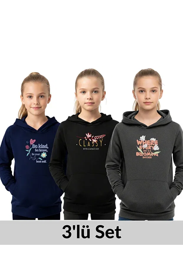 Детский комплект свитшотов с капюшоном с принтом Ya Ko Kids, Navy-Black-Smoked
