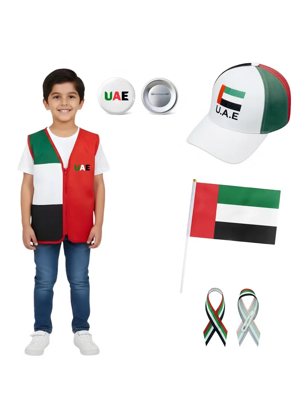 Жилет детский с принтом комплект с кепкой, значком, флажком и лентой UAE Printshop4Me, разноцветный