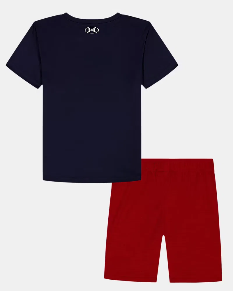 Комплект для мальчиков из футболки и шорт, быстросохнущий, UA Tech Soccer UnderArmour, Midnight Navy/White — фото 3