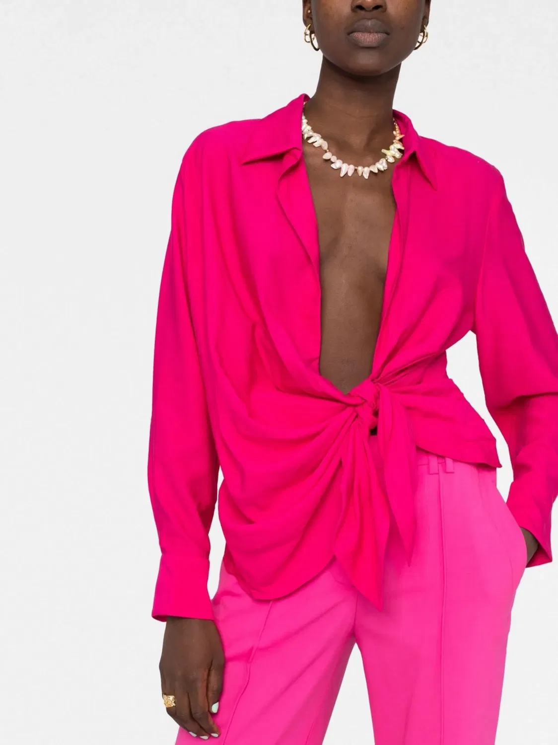 Рубашка с Длинным Рукавом и Узлом Jacquemus, розовый — фото 4